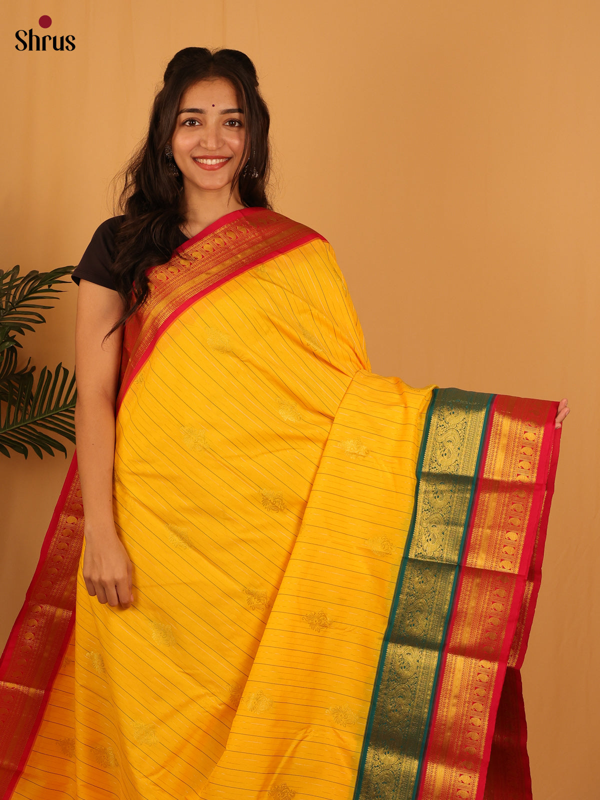 Yellow & Red - Bangalori silk Saree