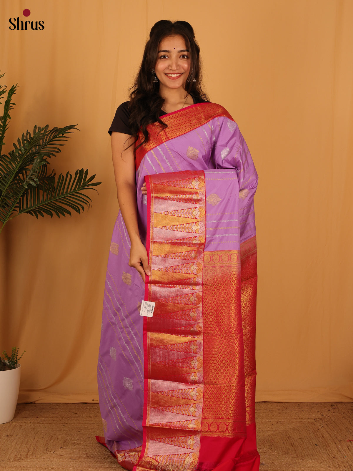 Lavender & Red  - Bangalori silk Saree