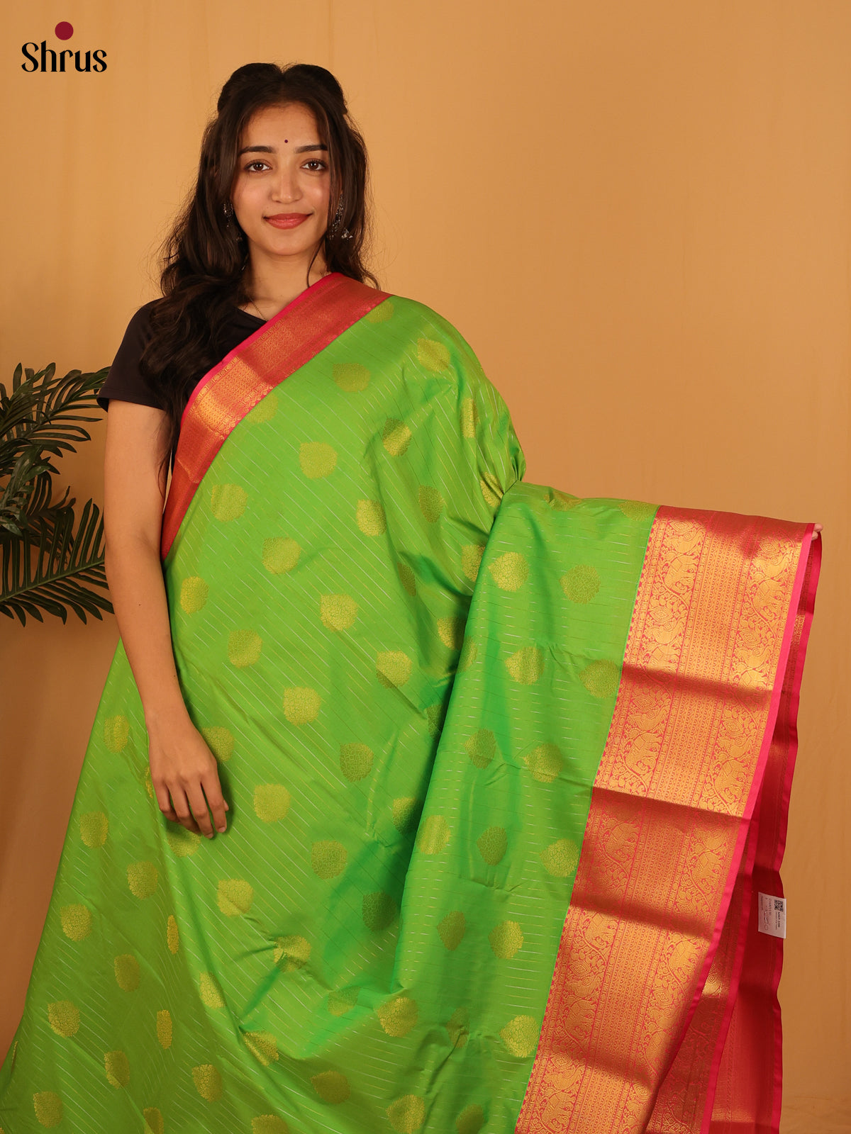 Parrot Green & Pink - Bangalori silk Saree