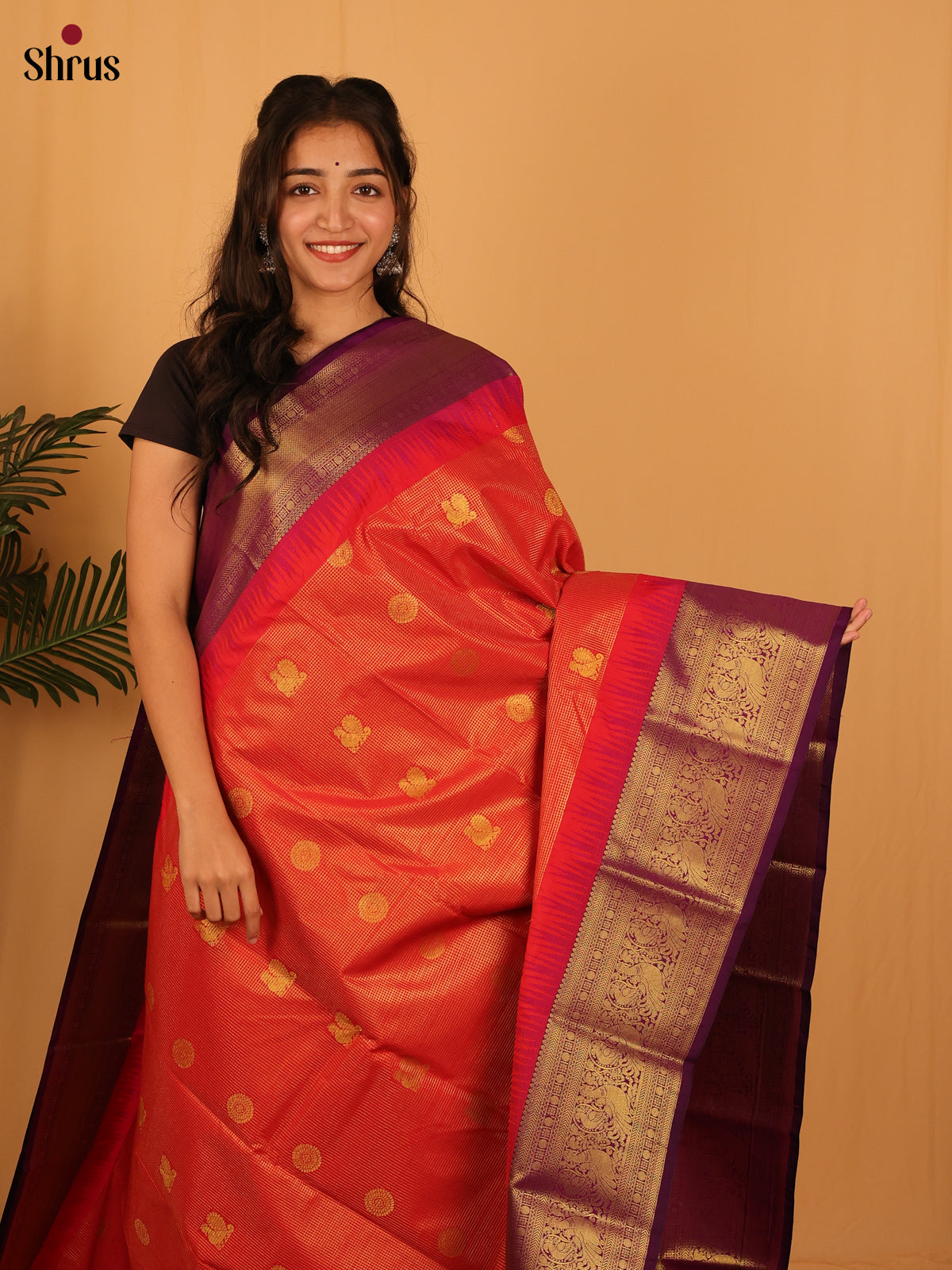 Red & Violet- Bangalori silk Saree - Shop on Shrus.com