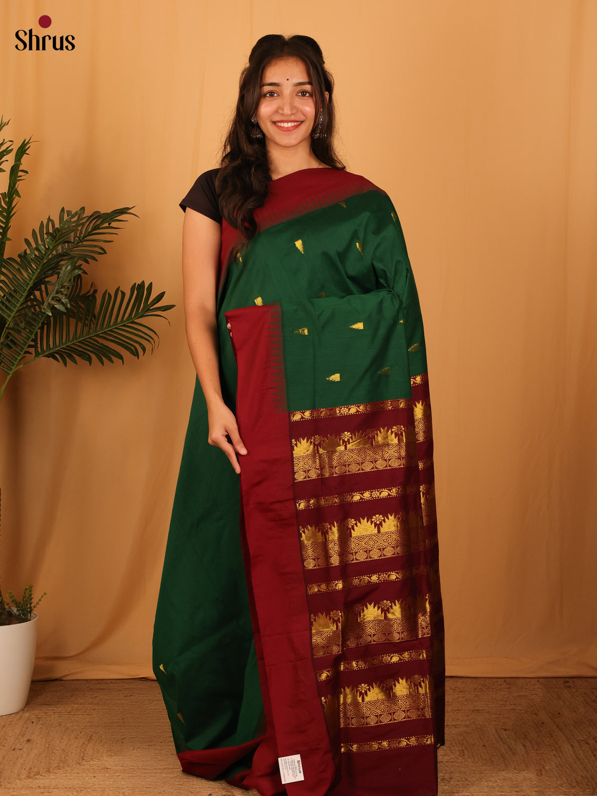 Green & Maroon - Kalyani Cotton Saree - Shop on Shrus.com