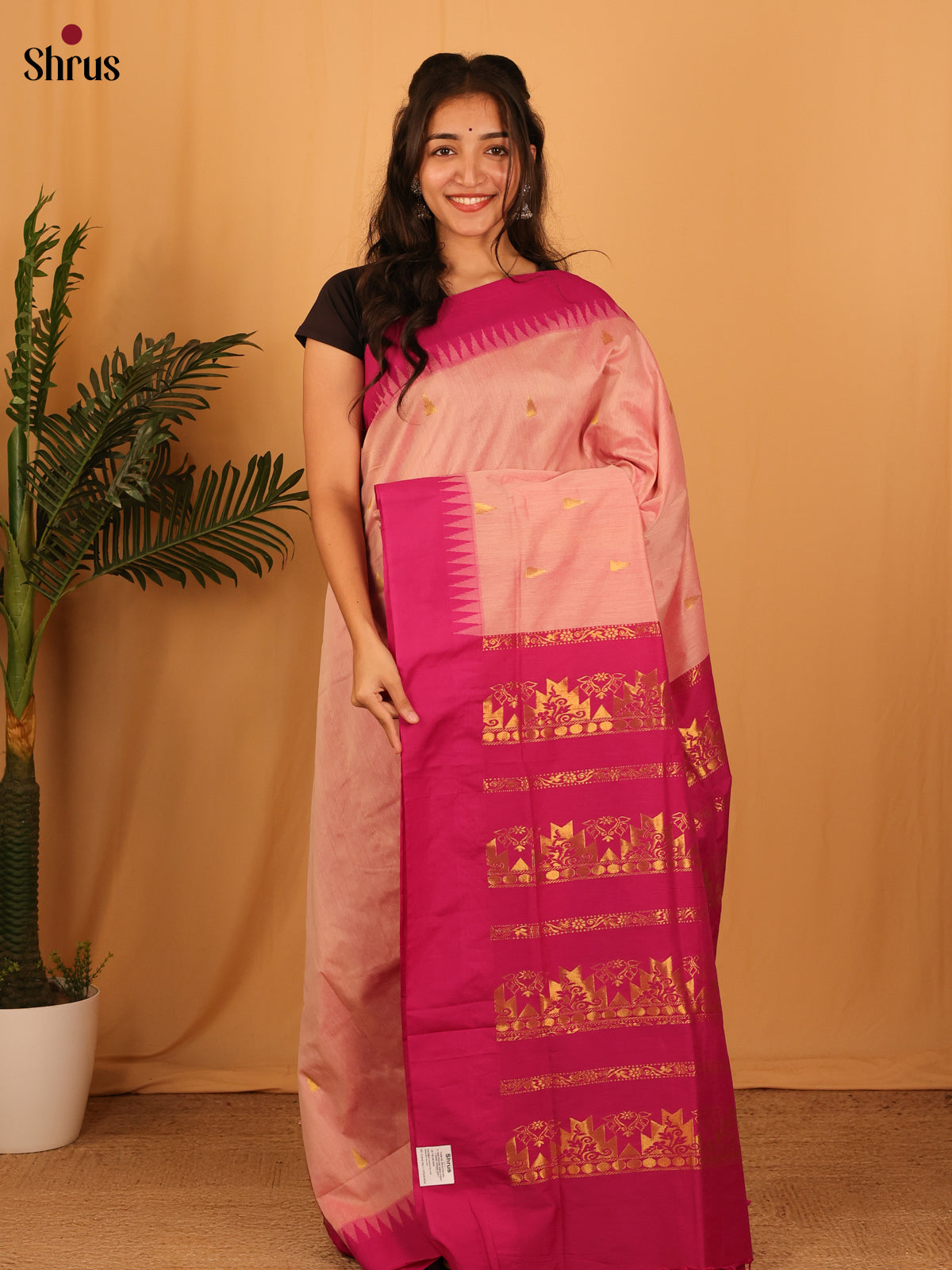 Baby Pink & Pink- Kalyani Cotton Saree - Shop on Shrus.com