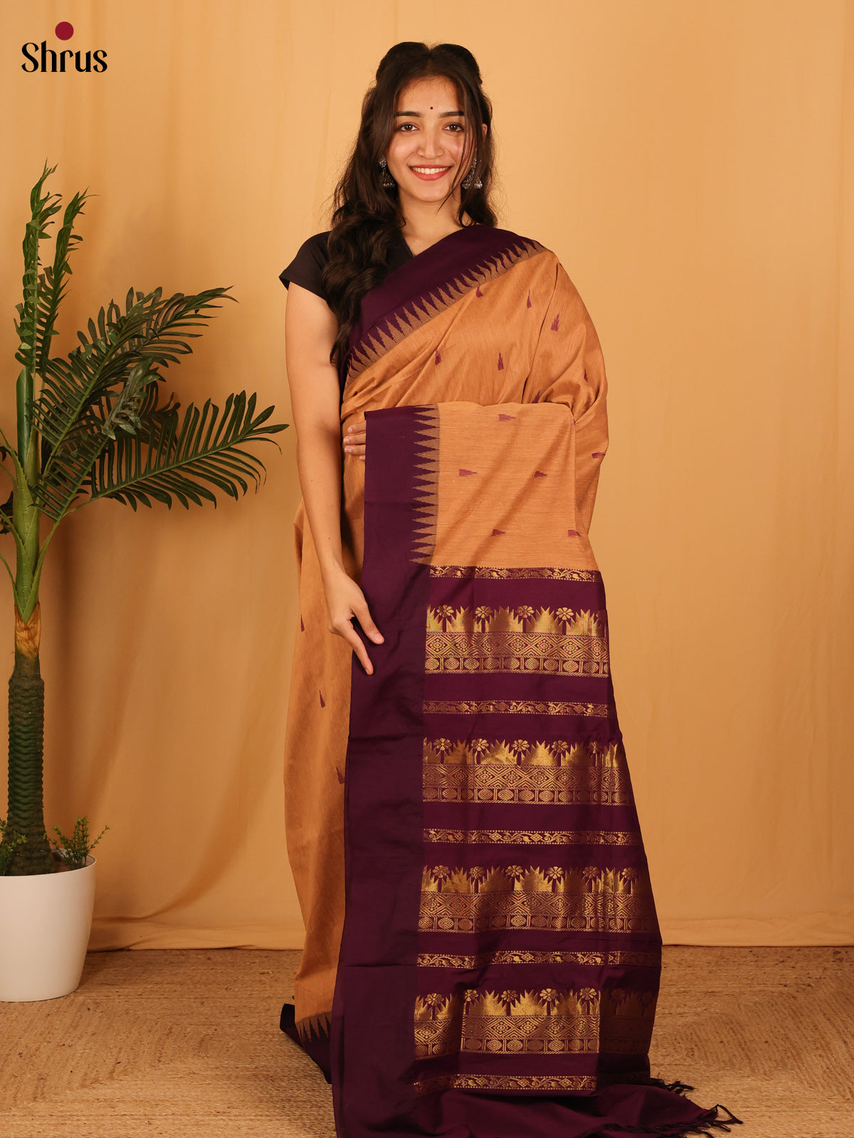 Brown & Maroon- Kalyani Cotton Saree - Shop on Shrus.com