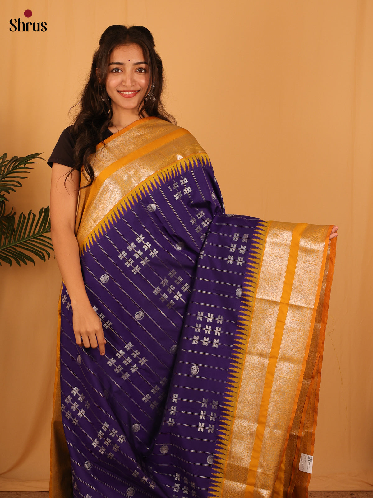 Violet & Mustard - Bangalori silk Saree