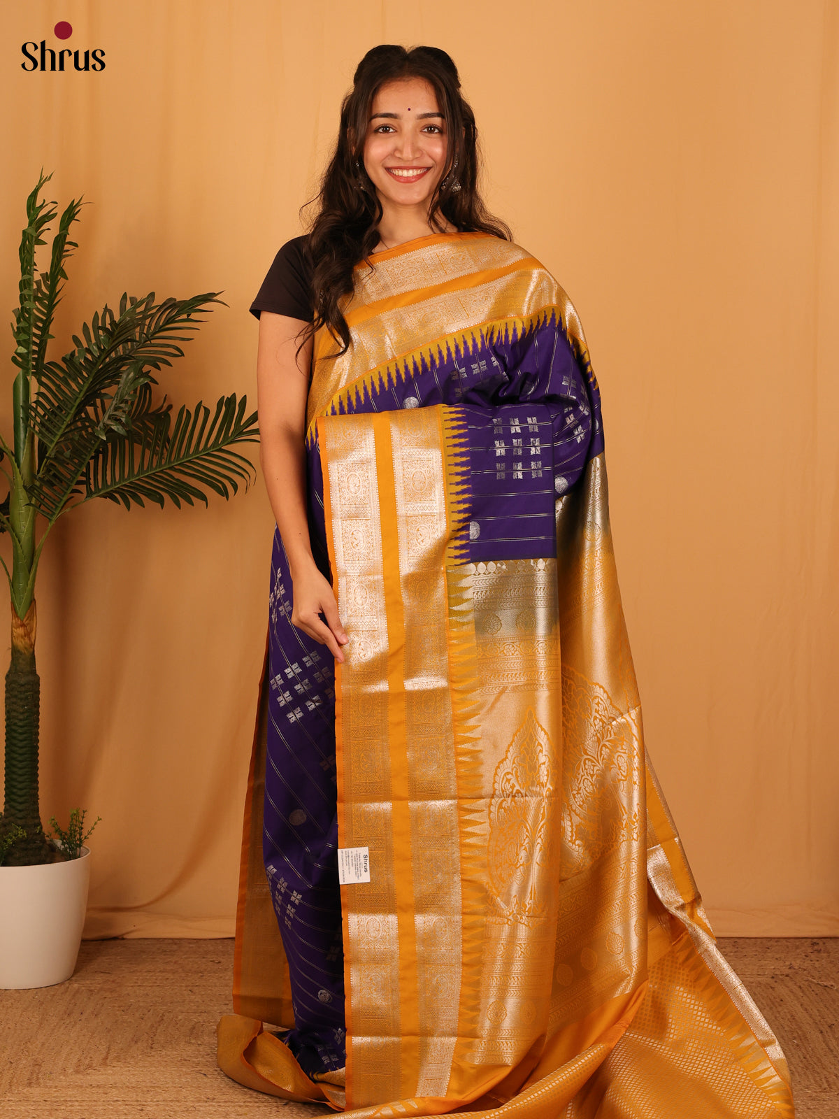 Violet & Mustard - Bangalori silk Saree