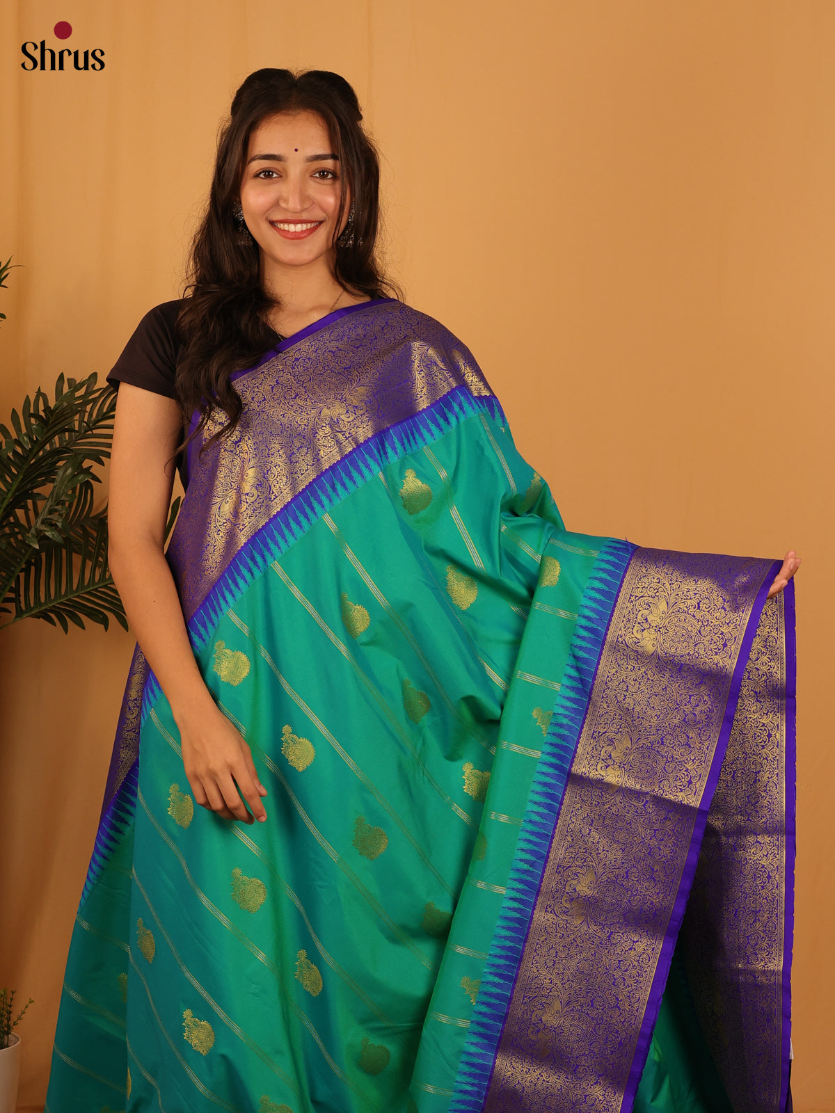 Green & Blue  - Bangalori silk Saree