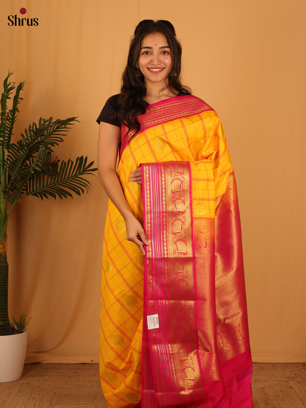 Yellow & Pink - Bangalori silk Saree