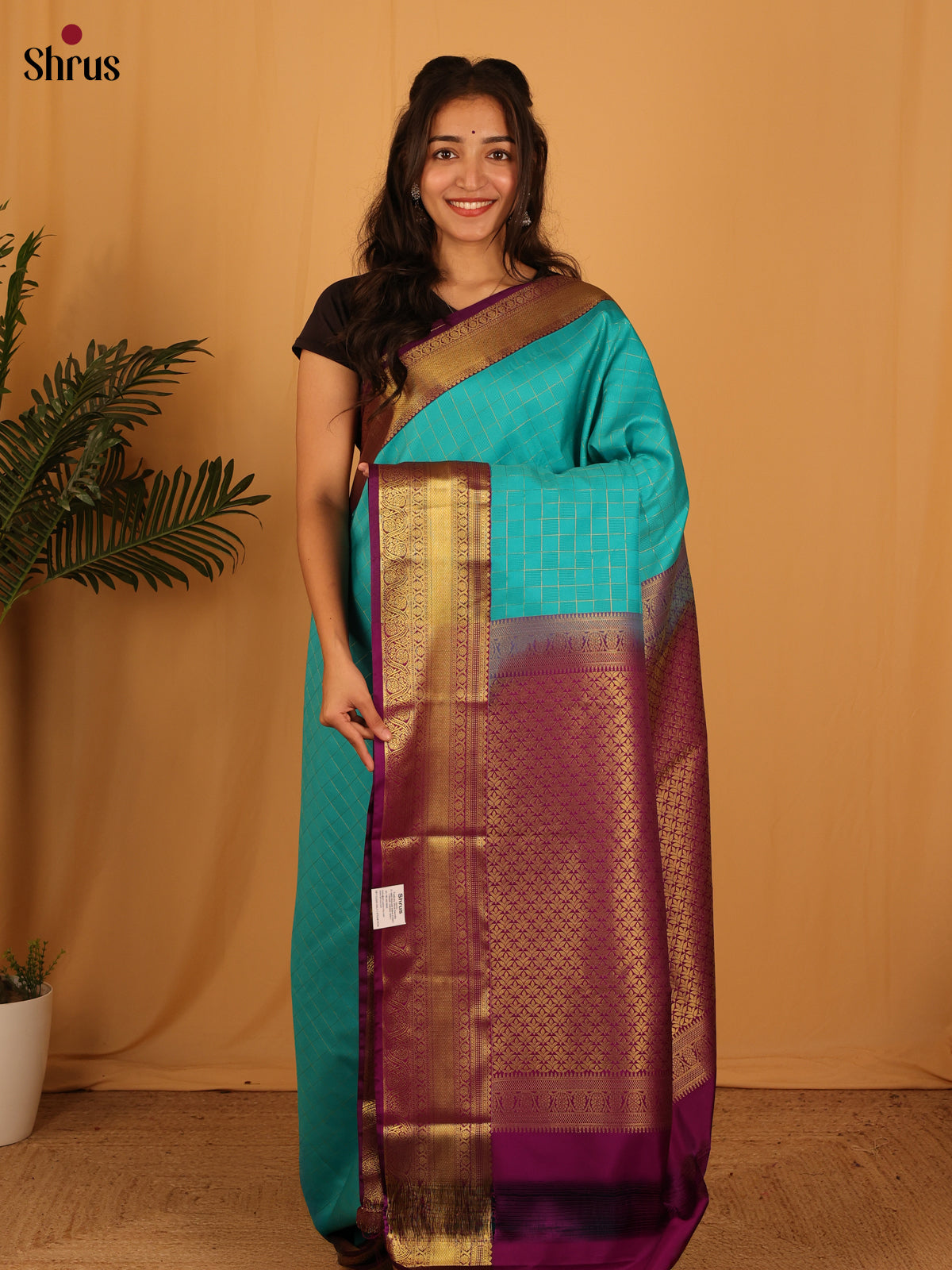teal & Purple  - Bangalori silk Saree - Shop on Shrus.com