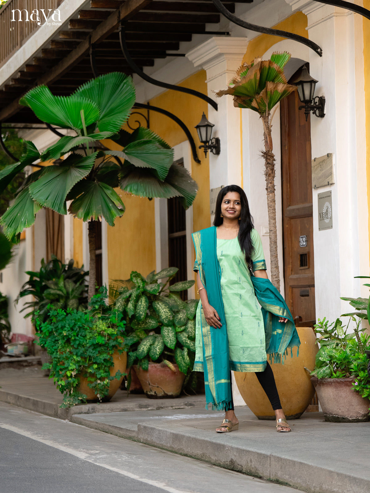 Pista Green & Green - Kalyani Cotton unstitched Top & Dupatta - DAS03006 - Shop on Shrus.com