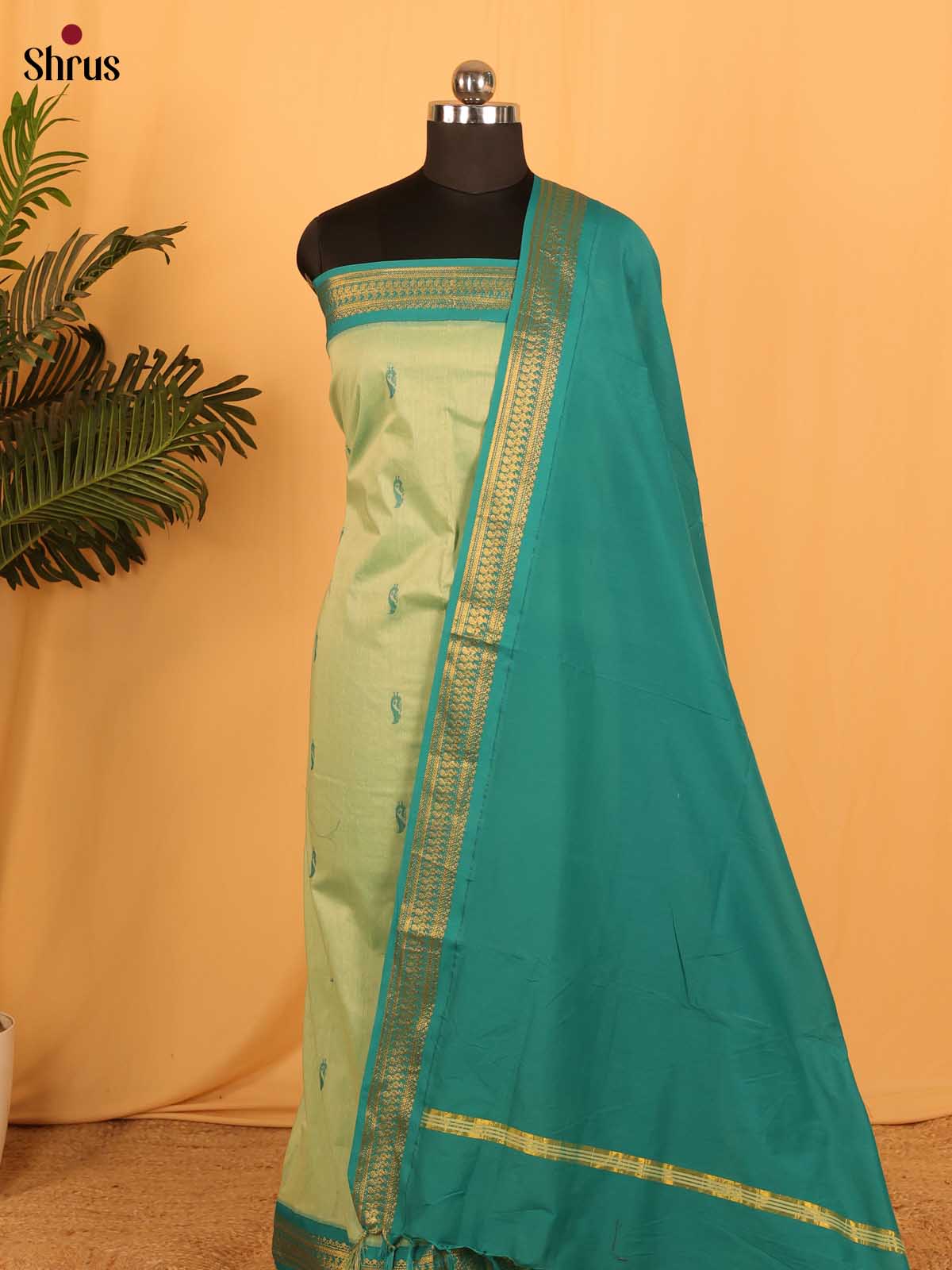 Pista Green & Green  - Kalyani Cotton salwar unstitch