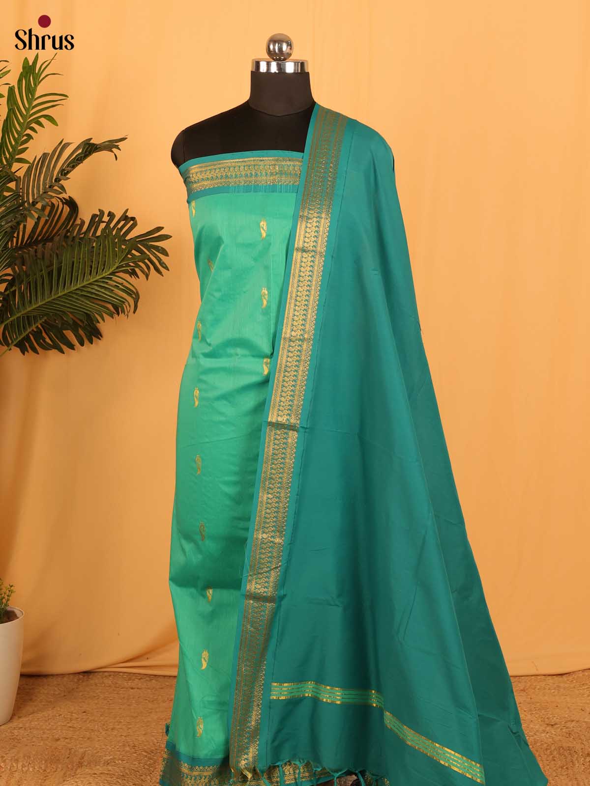 Teal Green & Green - Kalyani Cotton salwar unstitch - Shop on Shrus.com