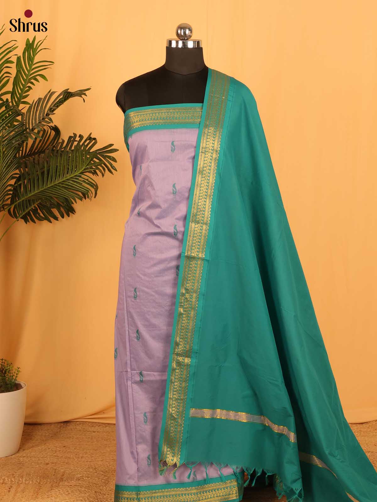 Lavender & Green- Kalyani Cotton salwar unstitch