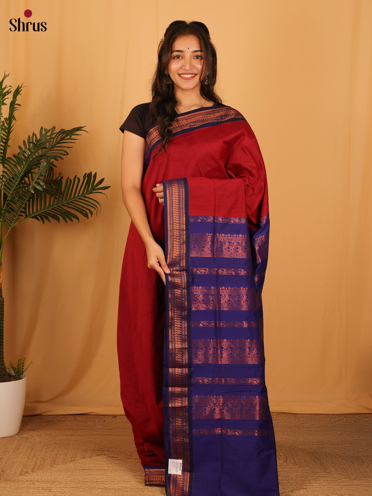 Maroon & Blue- Kalyani Cotton Saree