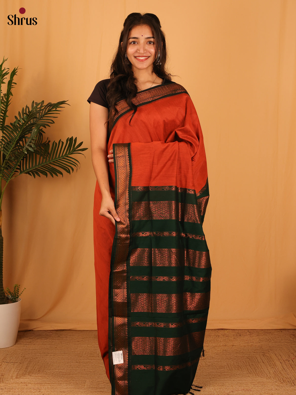 Orange & Green- Kalyani Cotton Saree