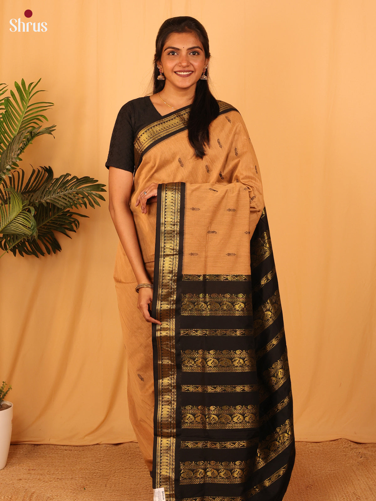 Biscuit &  Black - Kalyani Cotton Saree