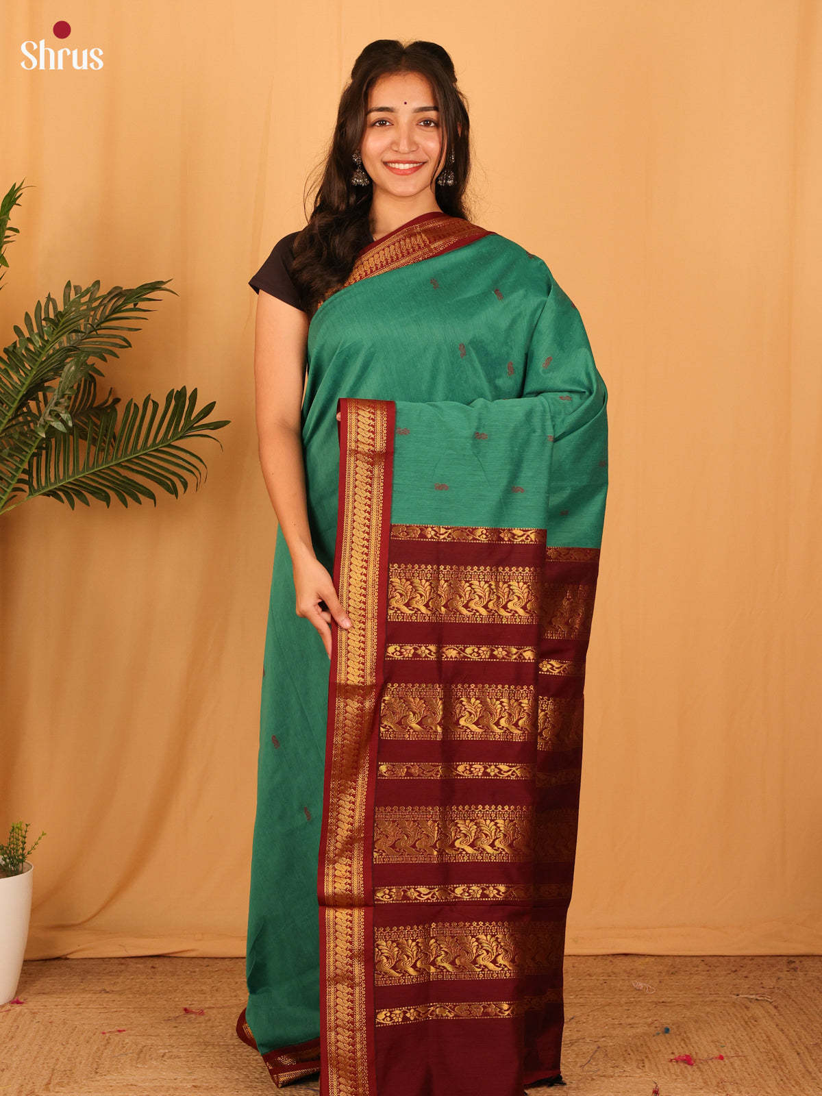 Green &  Maroon - Kalyani Cotton Saree