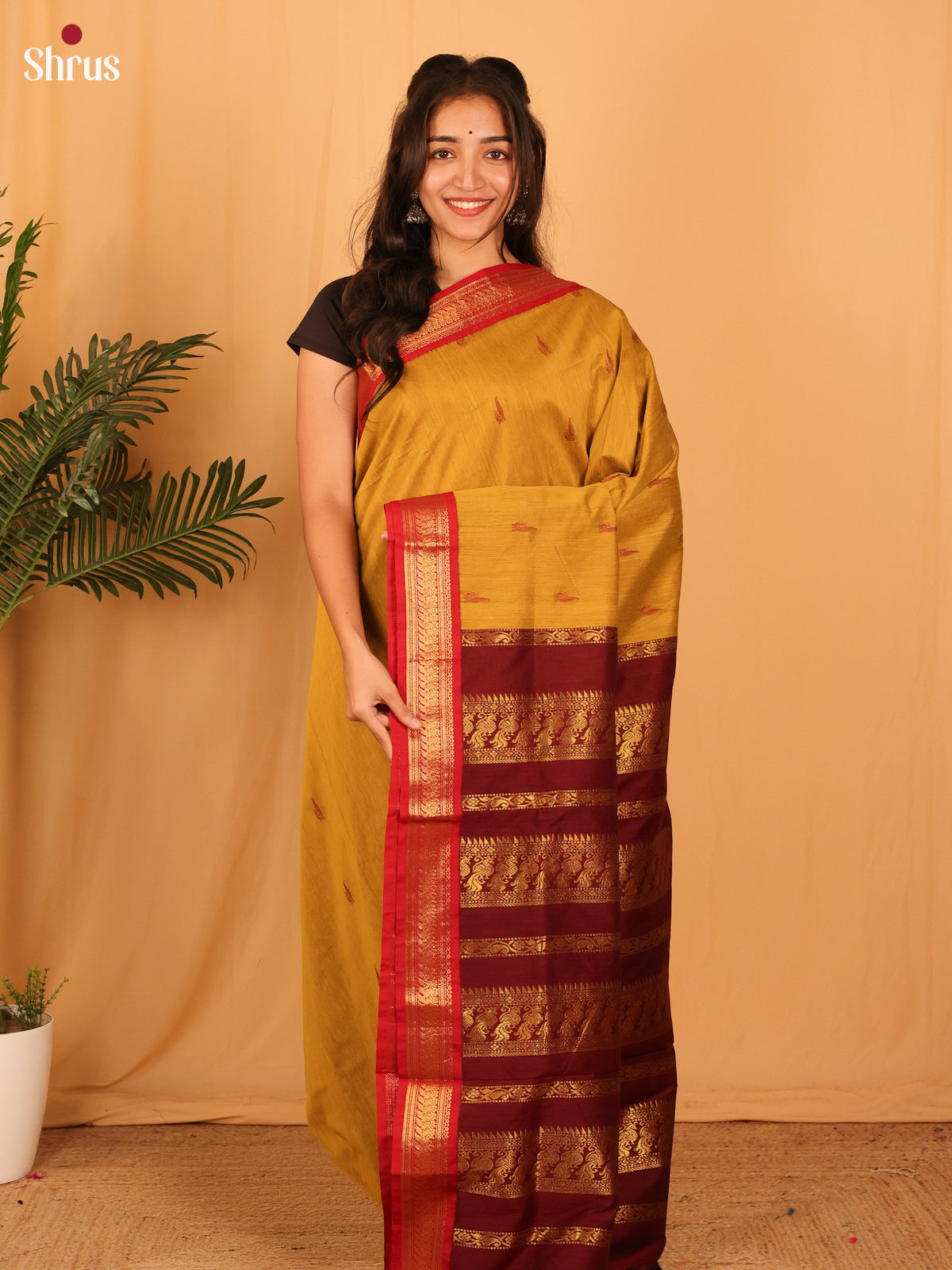 Beige & Maroon- Kalyani Cotton Saree - Shop on Shrus.com
