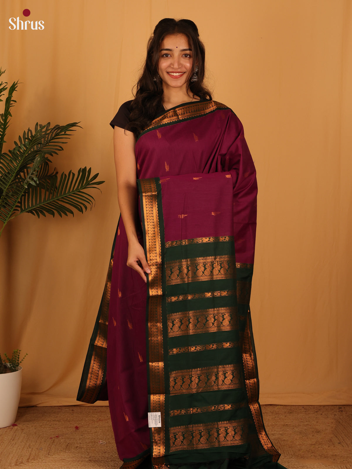 Wine & Green - Kalyani Cotton Saree