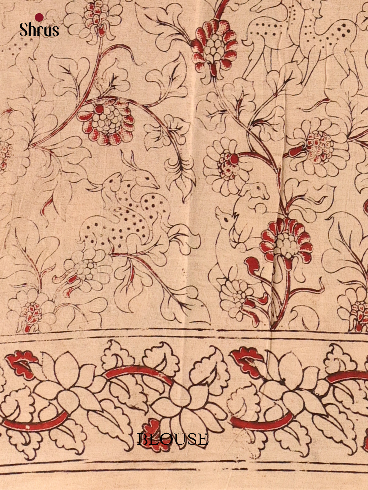 Beige & Green- kalamkari-cotto Saree - Shop on Shrus.com