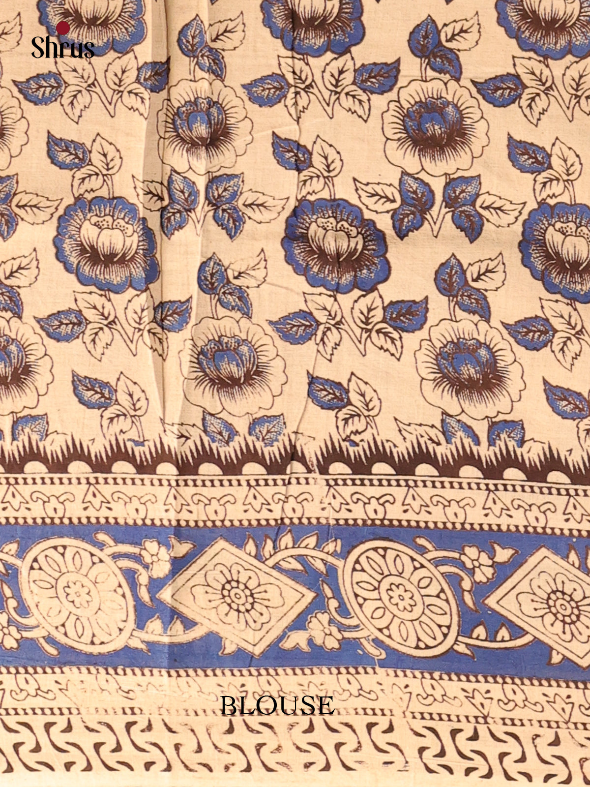 Beige & Blue - kalamkari-cotton Saree