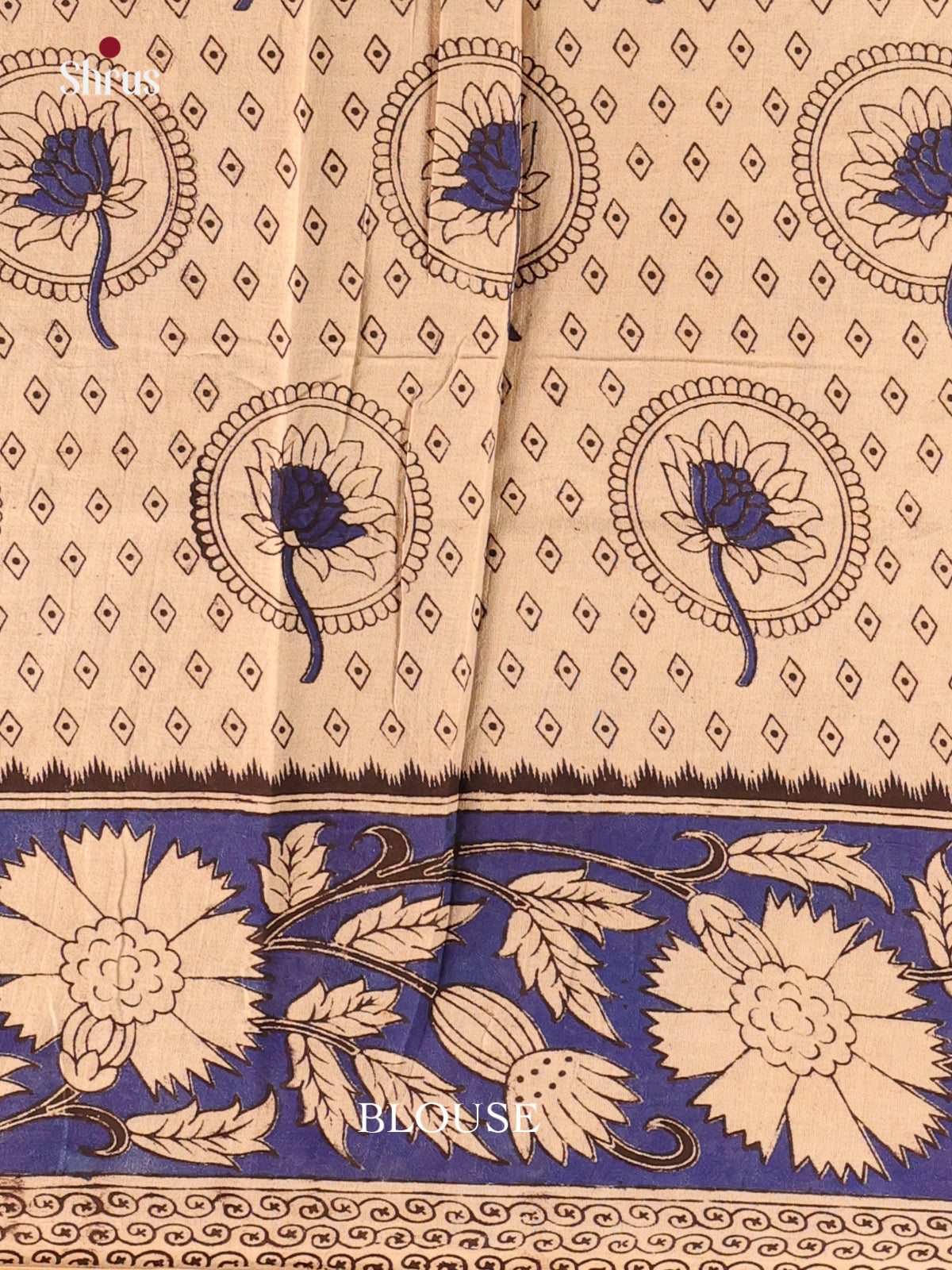 Beige & Blue - kalamkari-cotton Saree