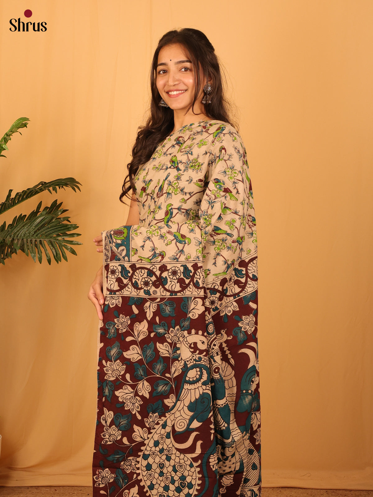 Beige & Brown- kalamkari-cotton Saree