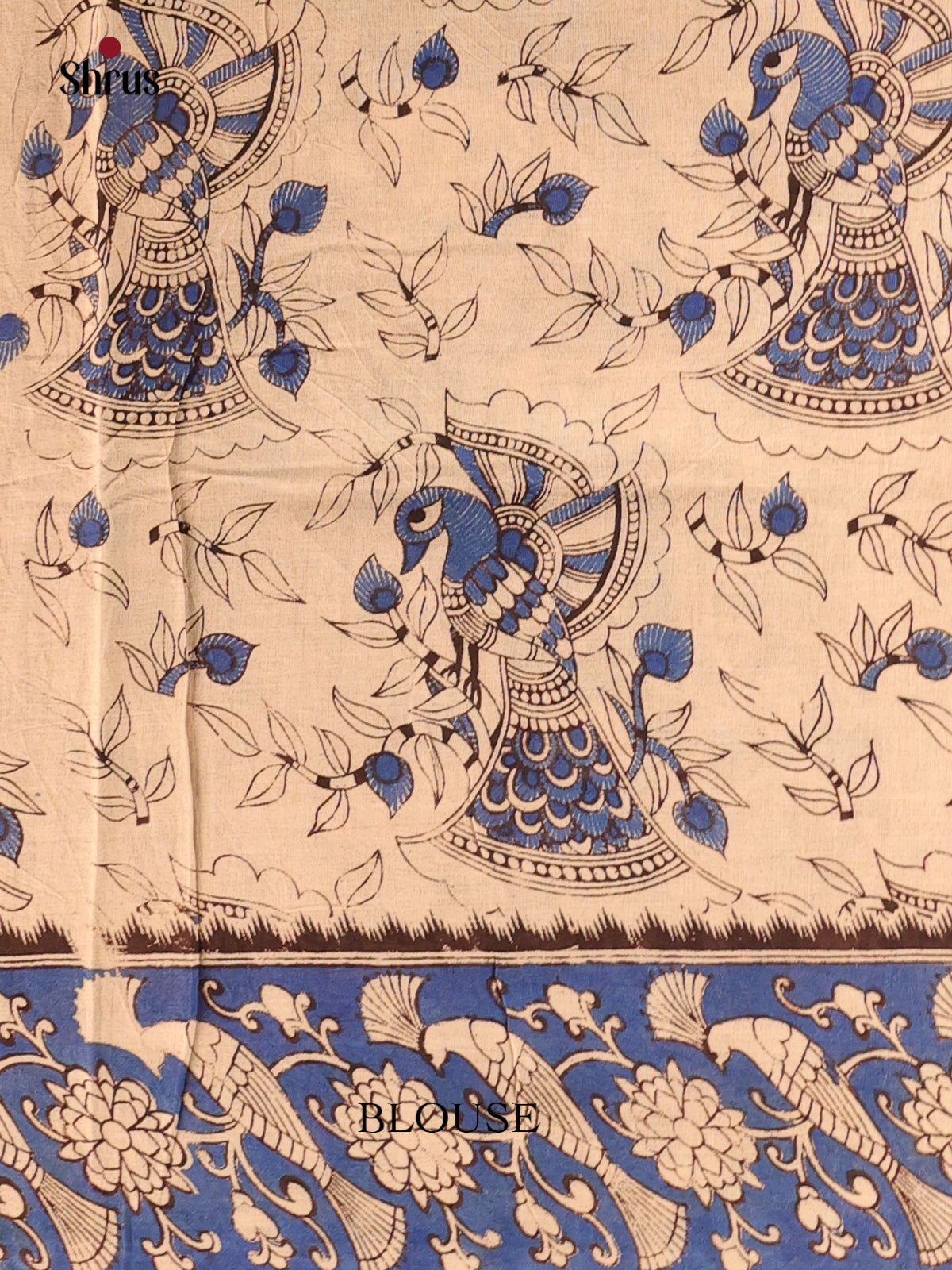 Beige & Blue - kalamkari-cotton Saree