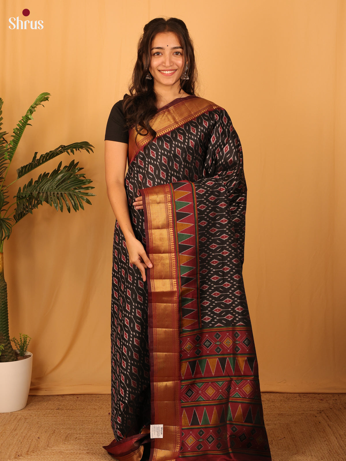 Black & Brown - Semi Patola Saree - Shop on Shrus.com