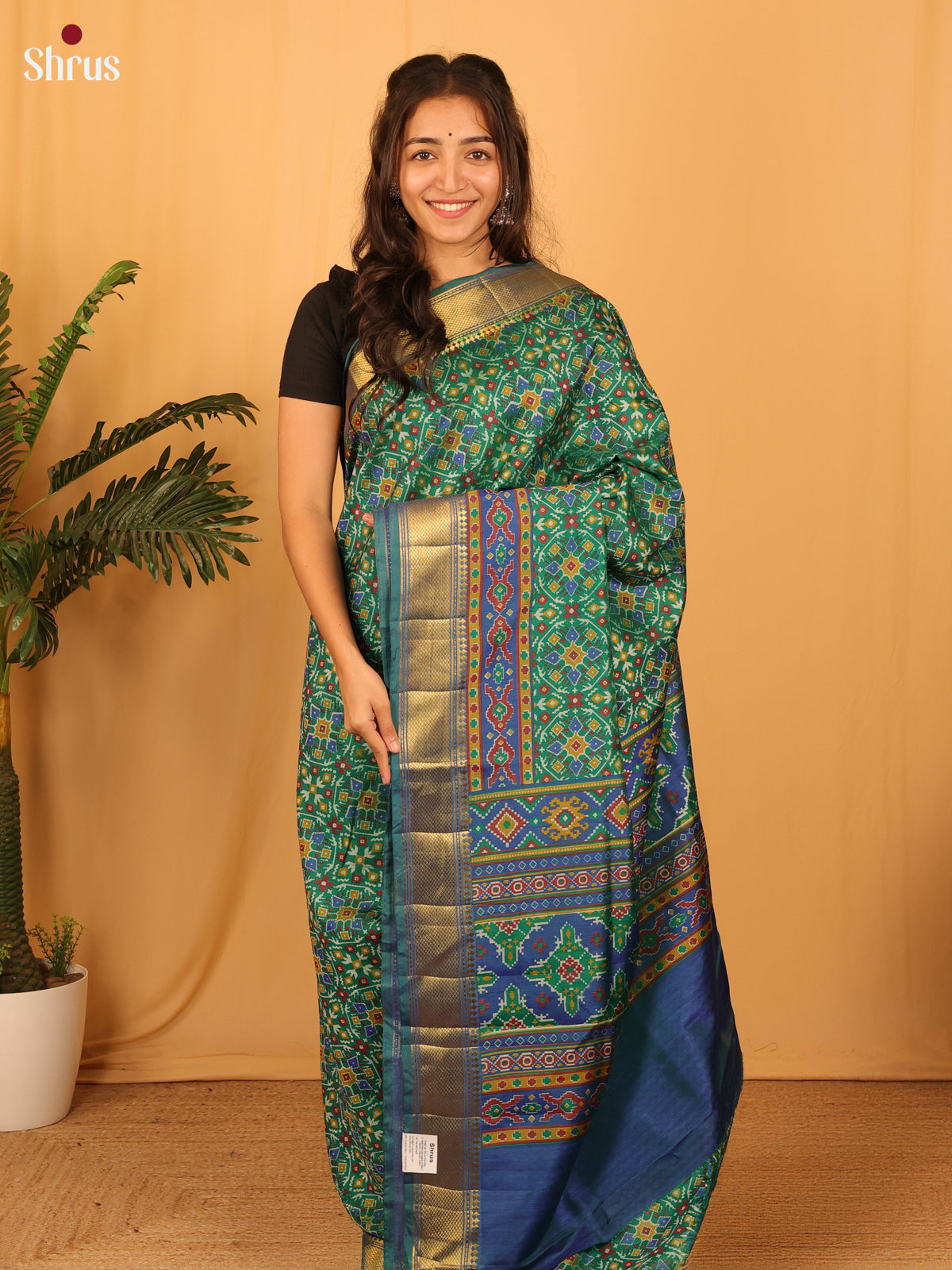 Green & Blue - Semi Patola Saree