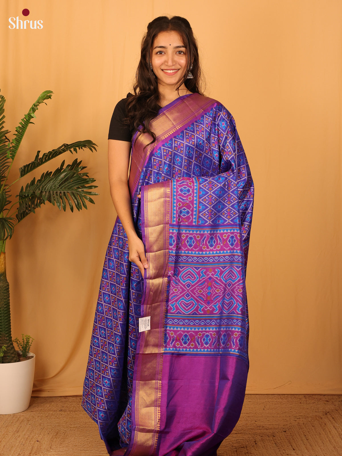 Blue & Purple - Semi Patola Saree - Shop on Shrus.com