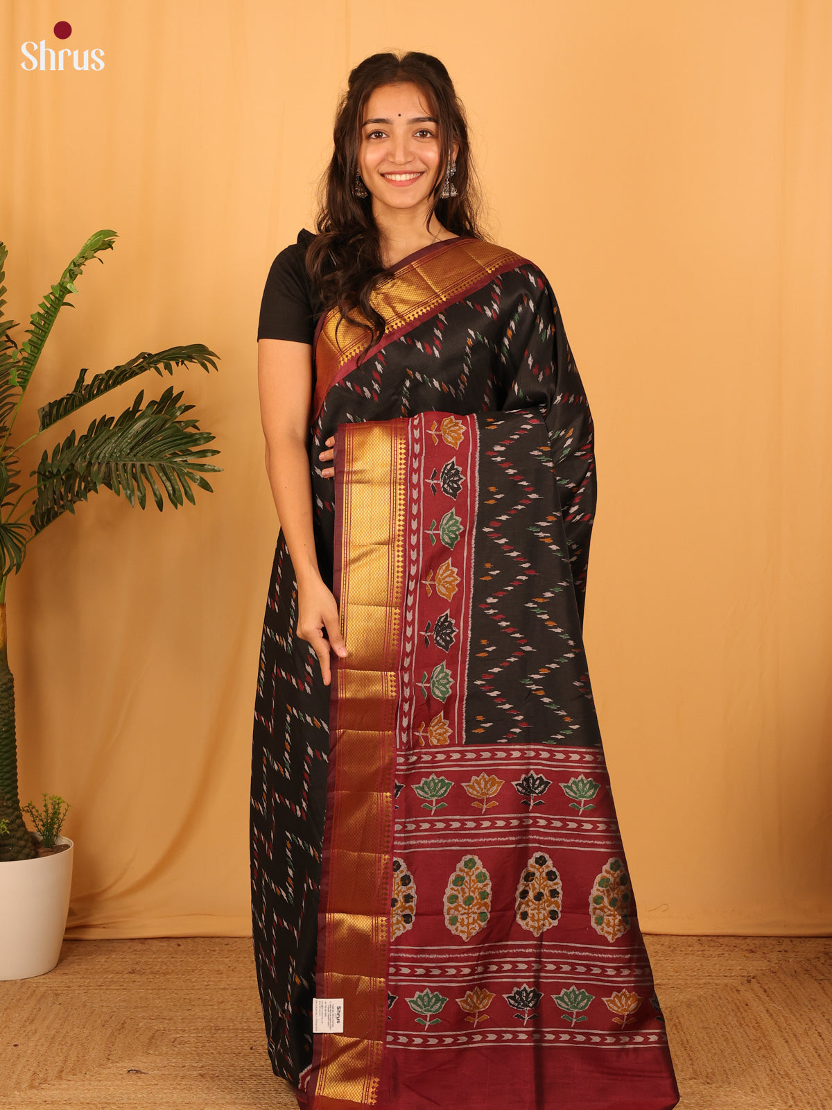 Black & Maroon - Semi Patola Saree - Shop on Shrus.com