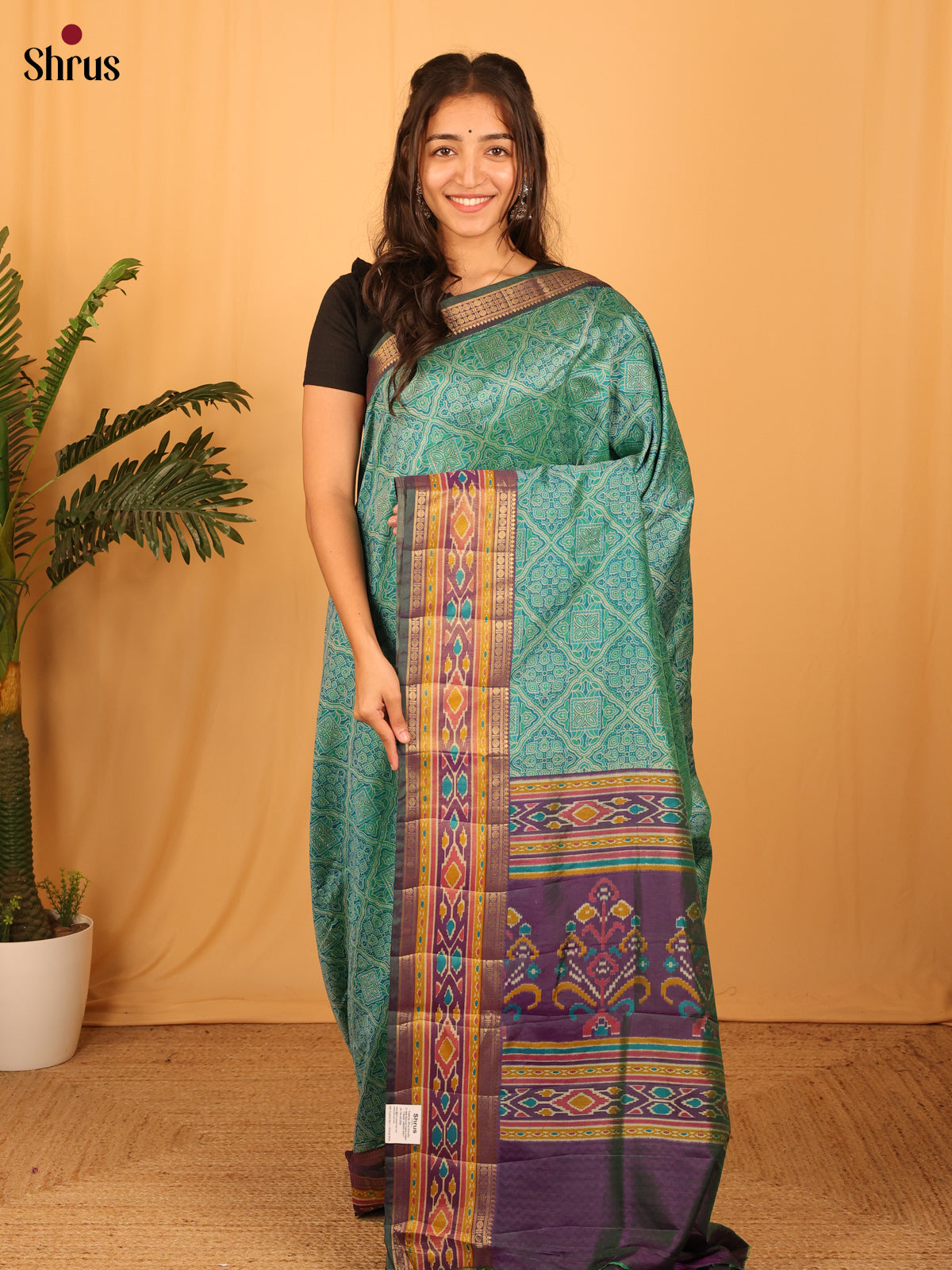 Green & Purple- Semi Patola Saree