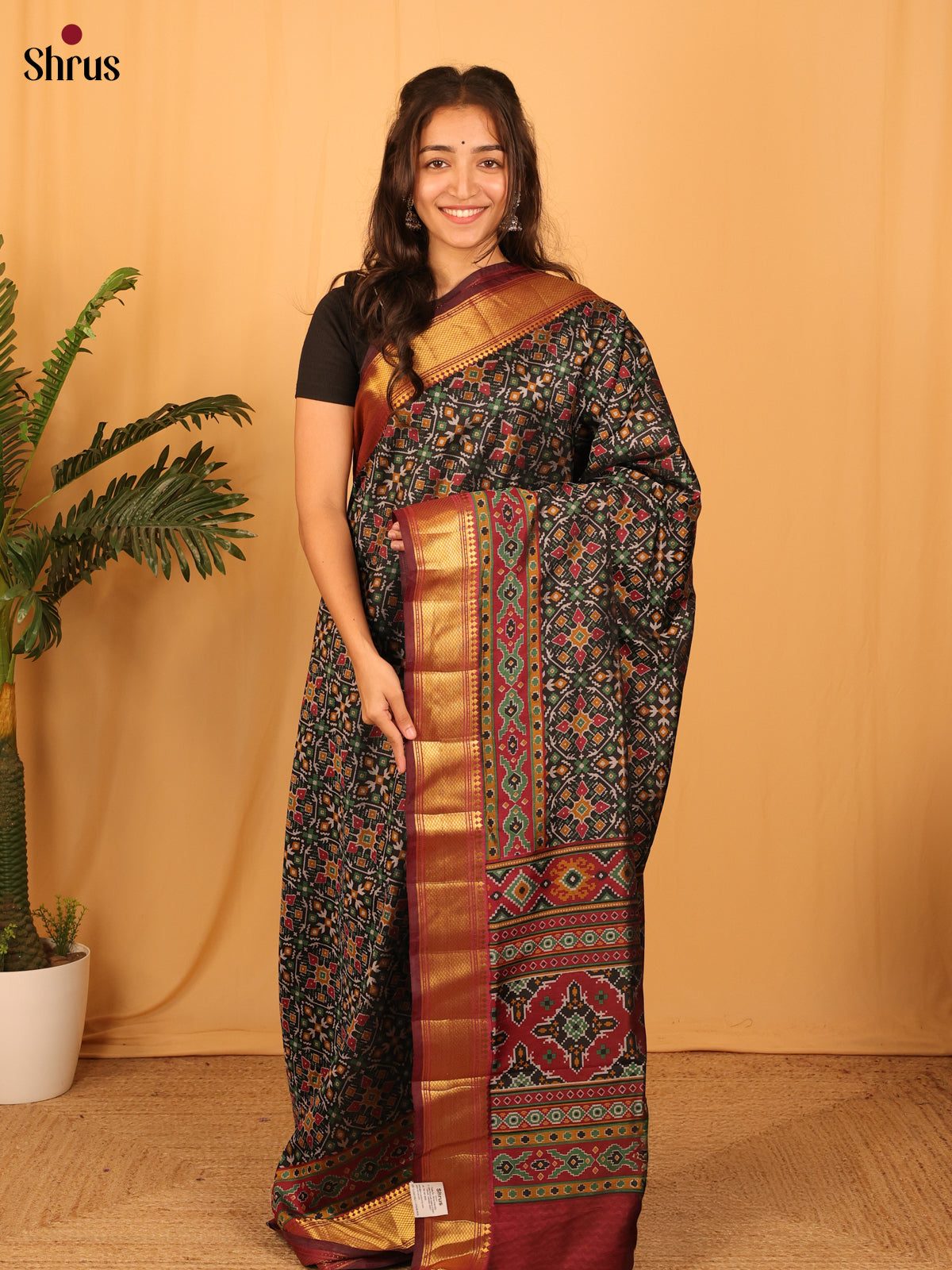 Green & Maroon - Semi Patola Saree - Shop on Shrus.com