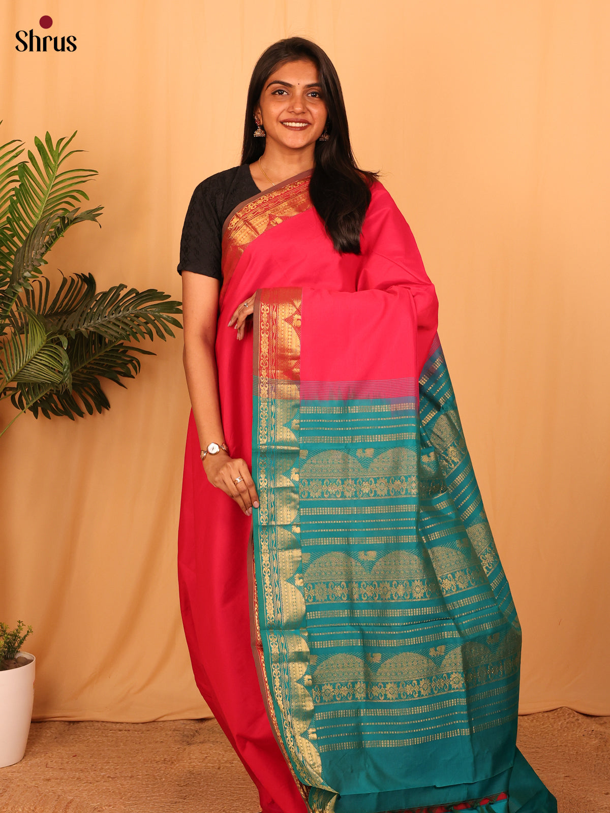 Pink & Green - Silkcotton-halfpure Saree