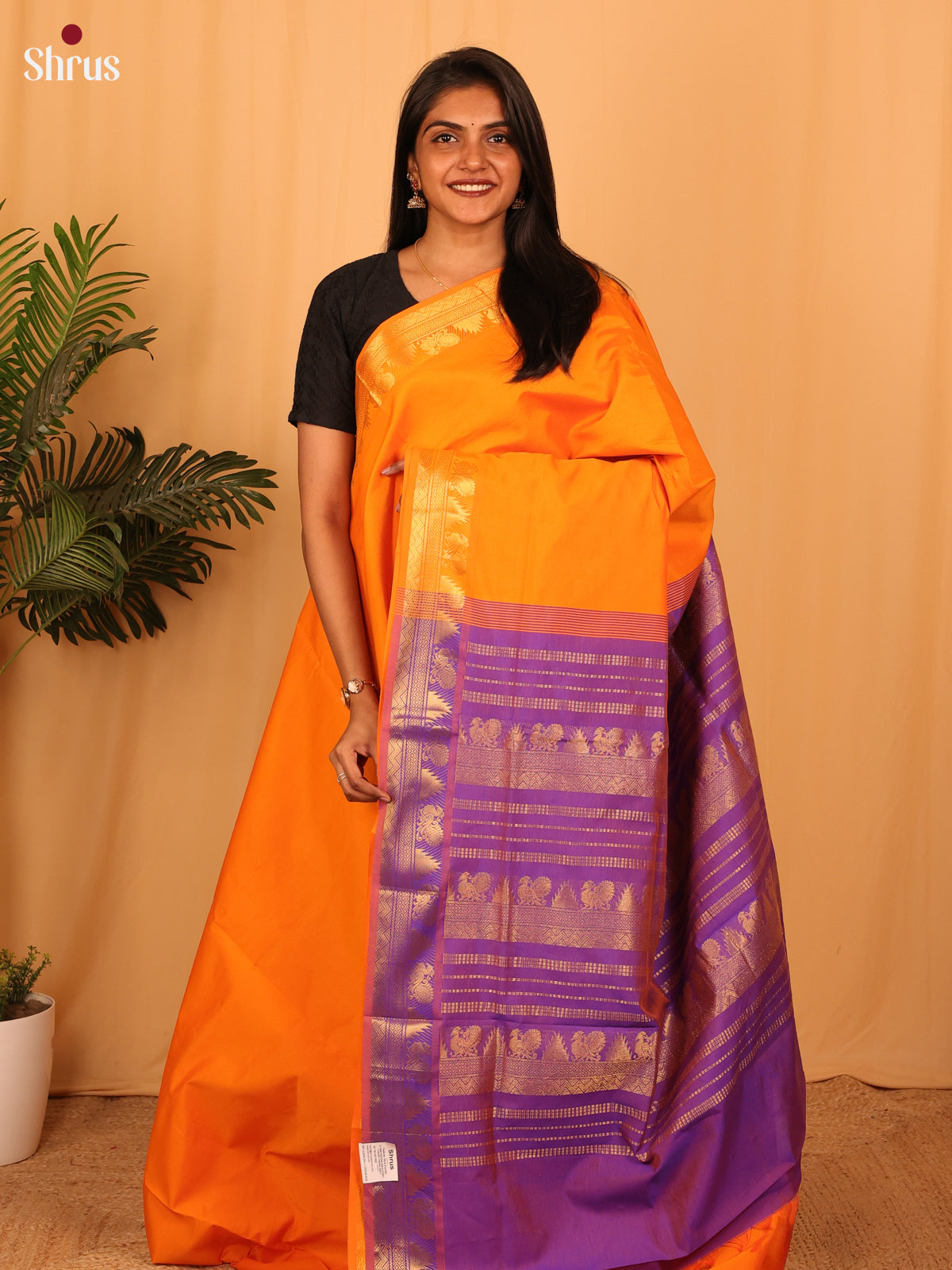 Orange & Purple - Silkcotton-halfpure Saree