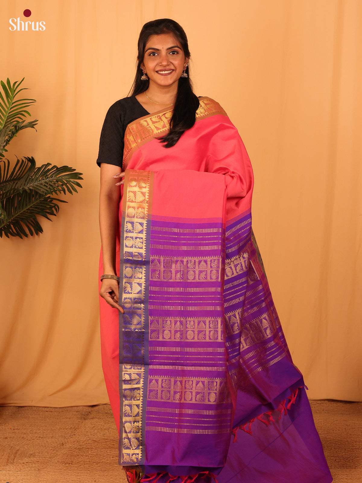 Pink & Violet - Silkcotton-halfpure Saree