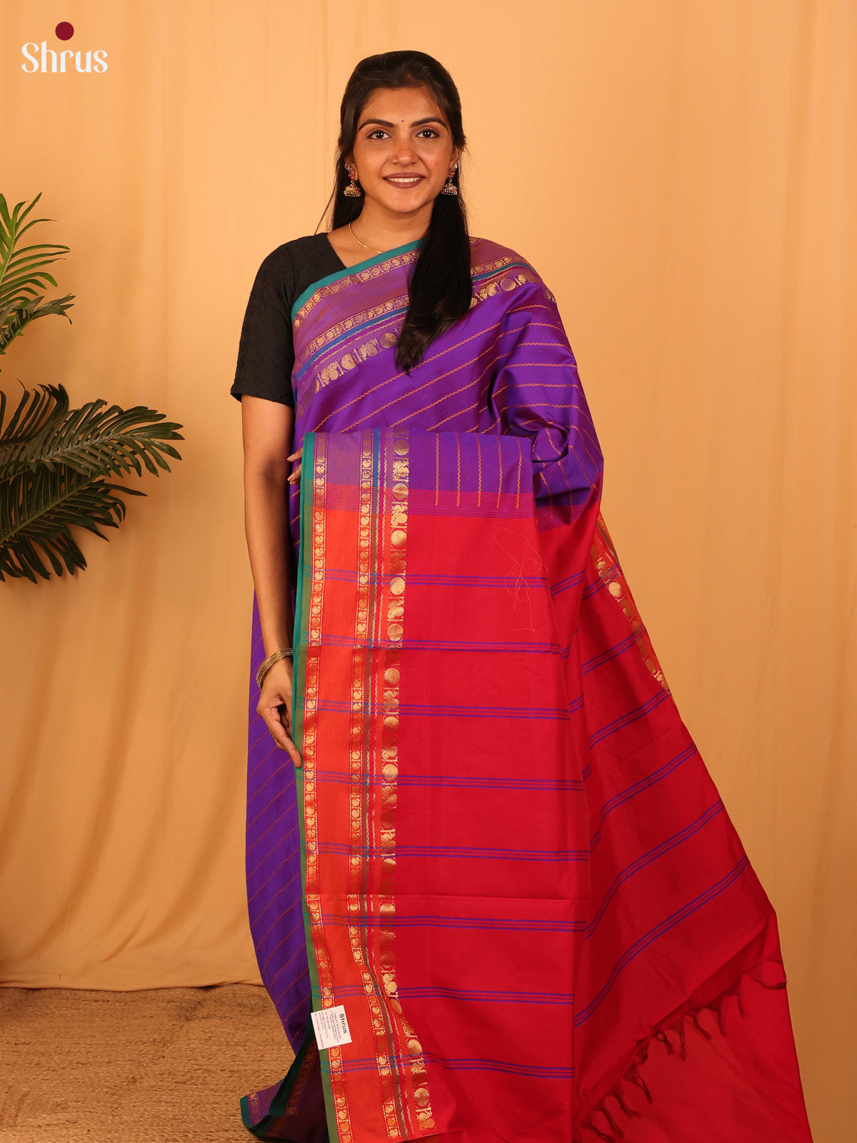 Violet & Red - Silkcotton-halfpure Saree - Shop on Shrus.com