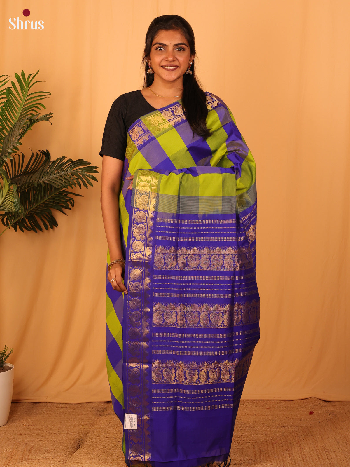 Green & Violet - Silkcotton-halfpure Saree - Shop on Shrus.com
