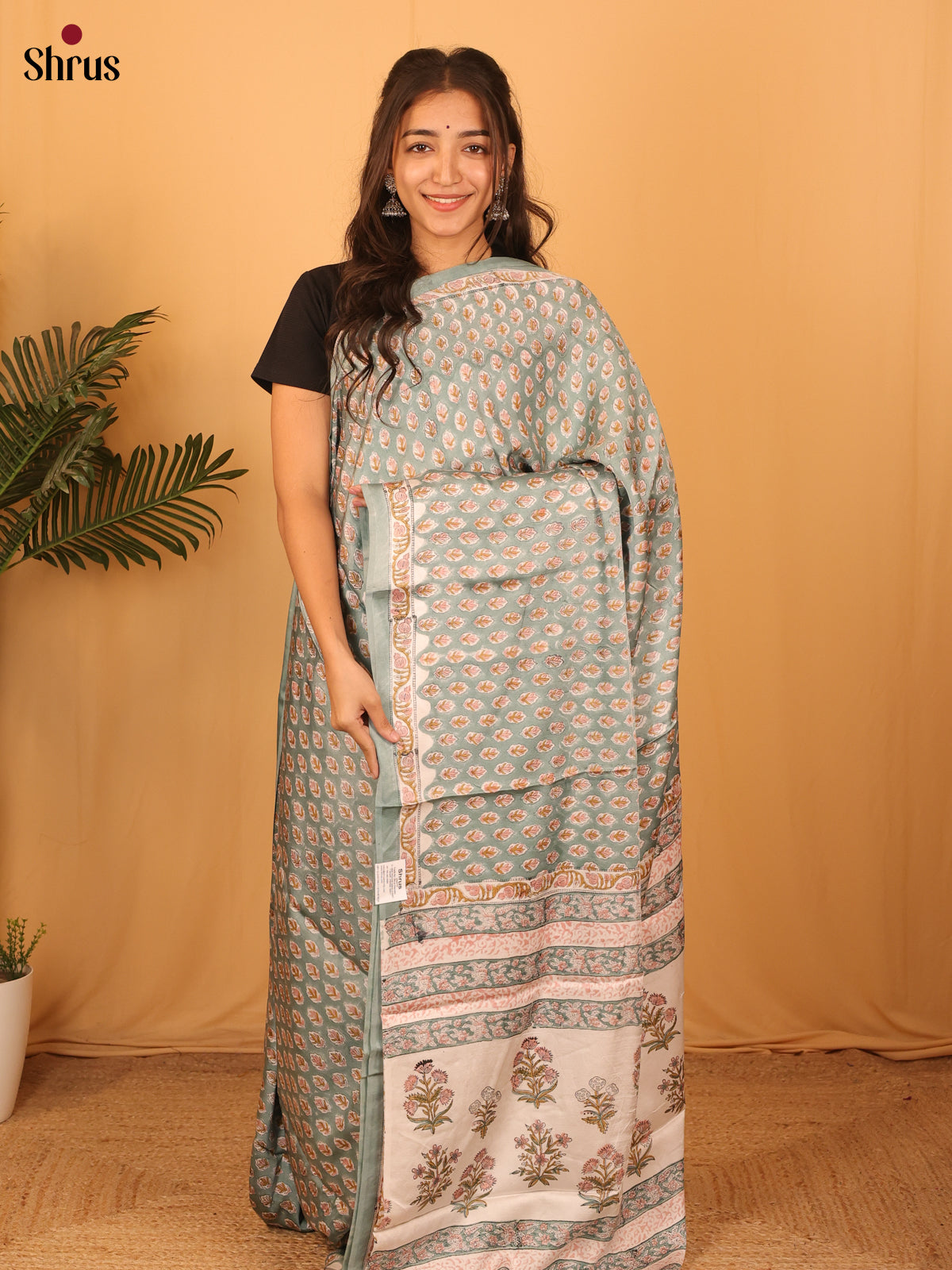 Grey & Cream - Modal Silk Saree