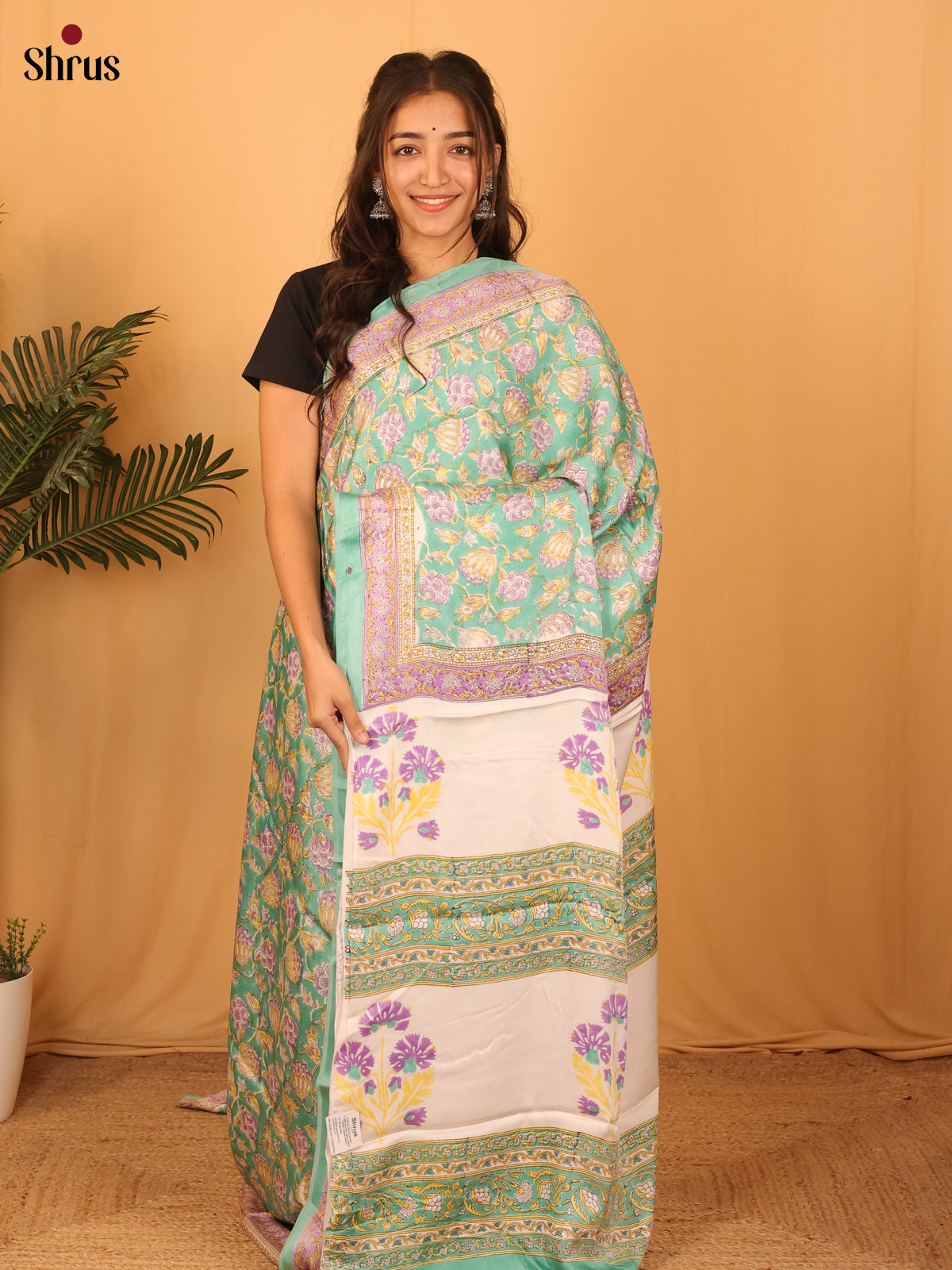 Green & Cream - Modal Silk Saree