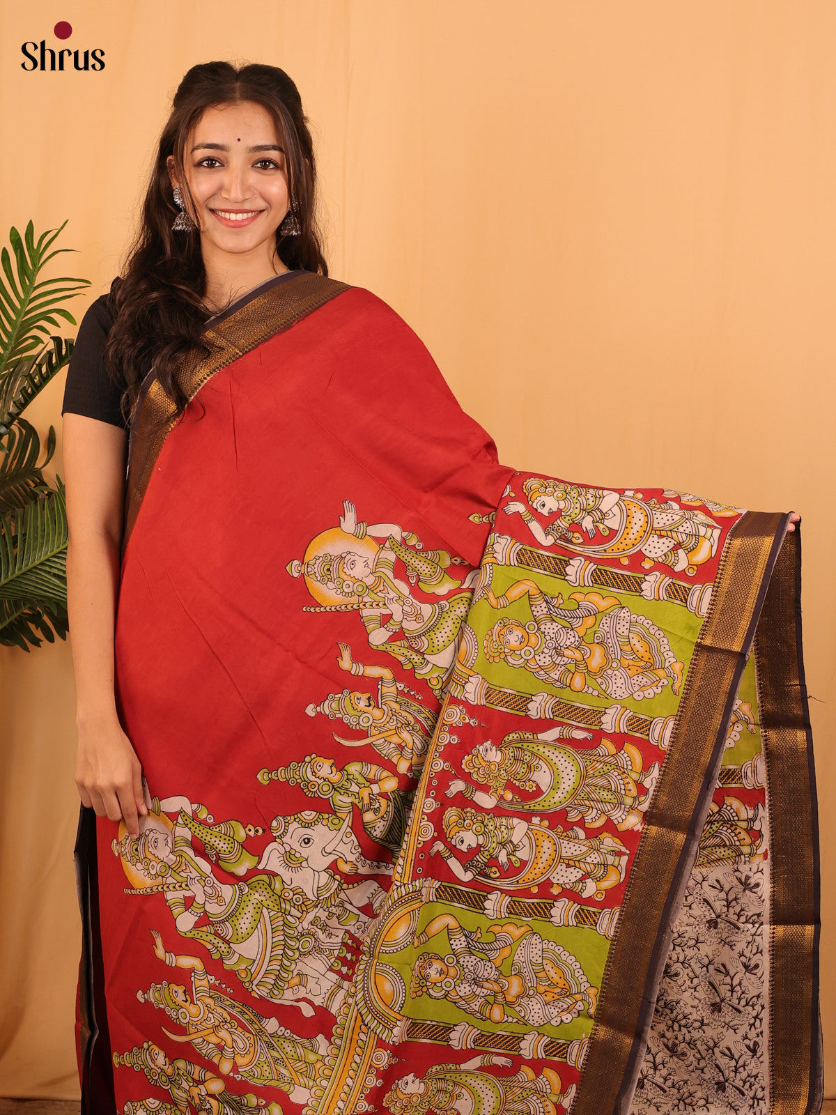 Red & Green - Mangalagiri silkcotton Saree