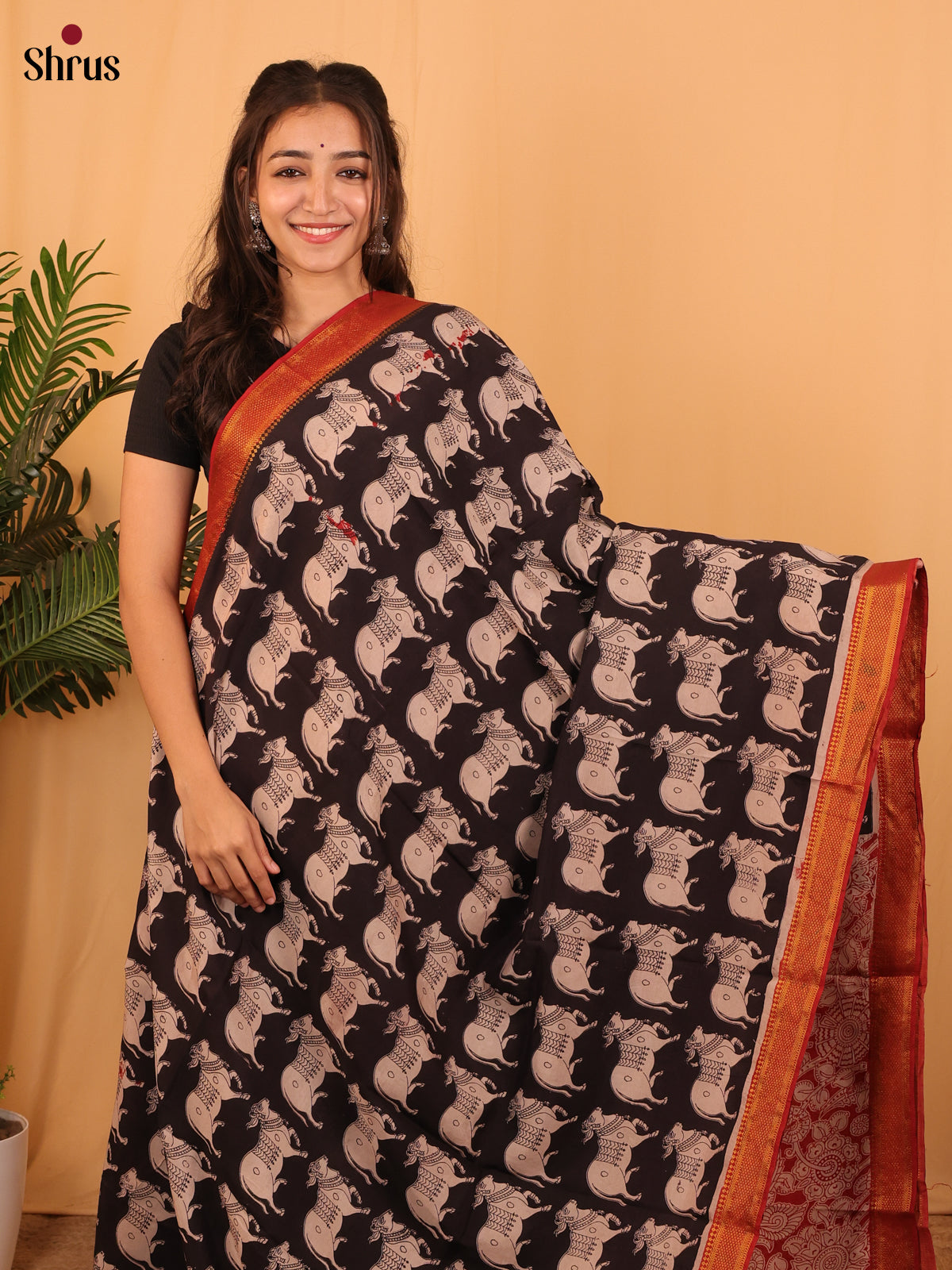 Black & Red - Mangalagiri silkcotton Saree