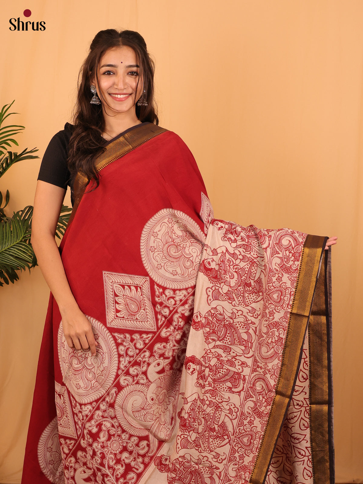 Red & Cream - Mangalagiri silkcotton Saree