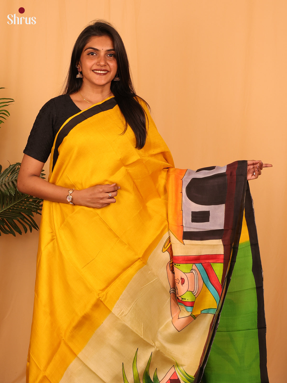 Yellow & Green- Murshidabad Silk Saree