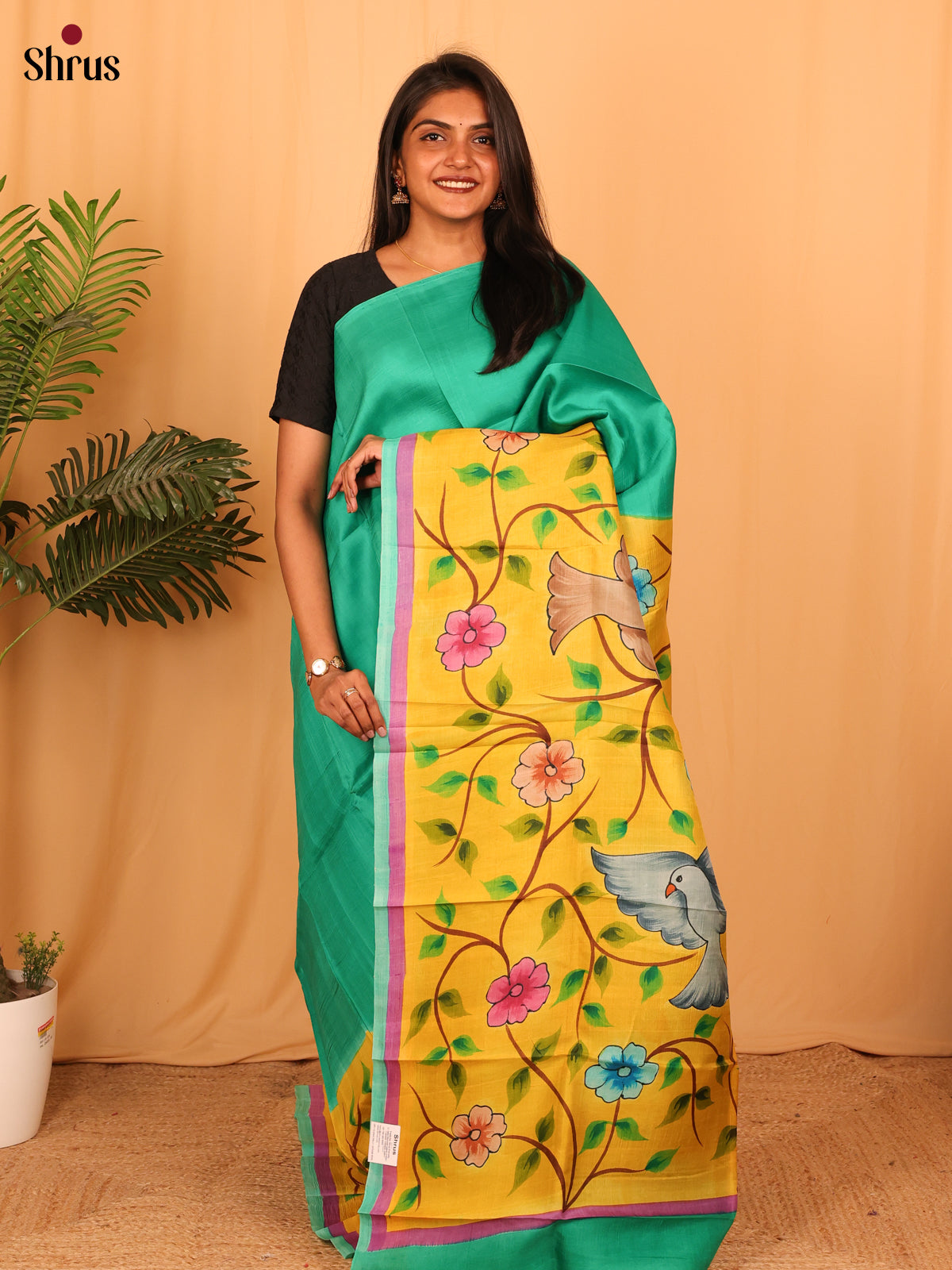 Green & Yellow - Murshidabad Silk Saree