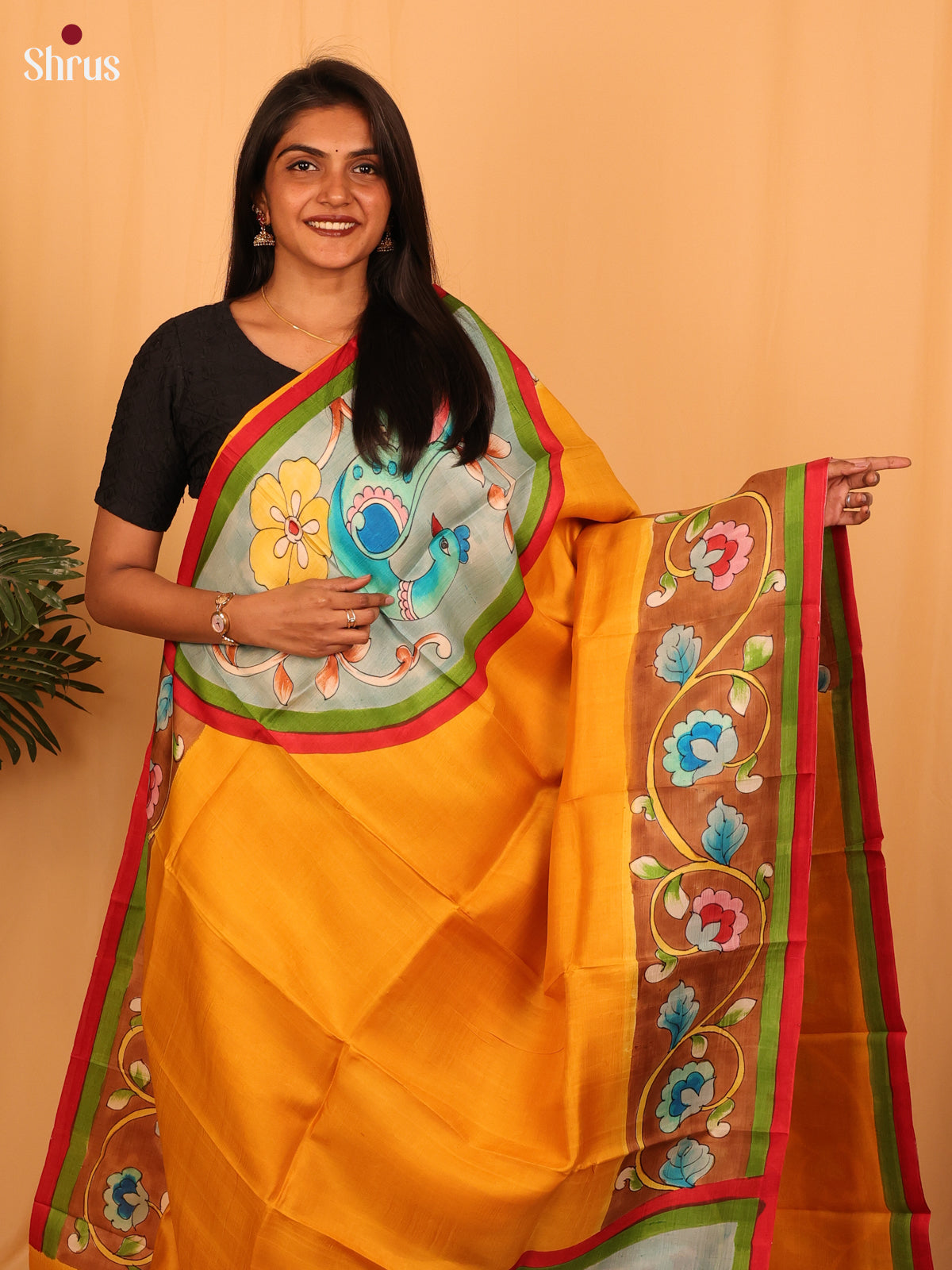 Mustard & Brown - Murshidabad Silk Saree