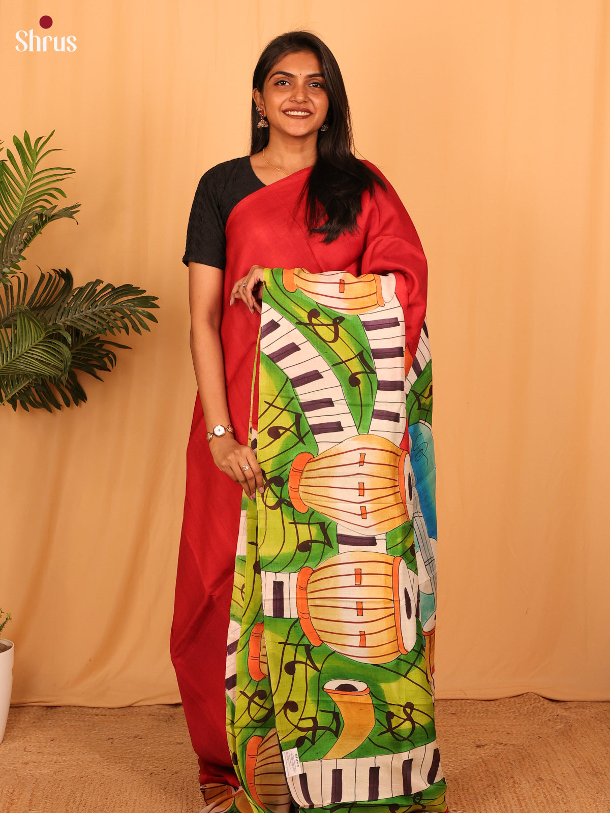 Red & Green - Murshidabad Silk Saree