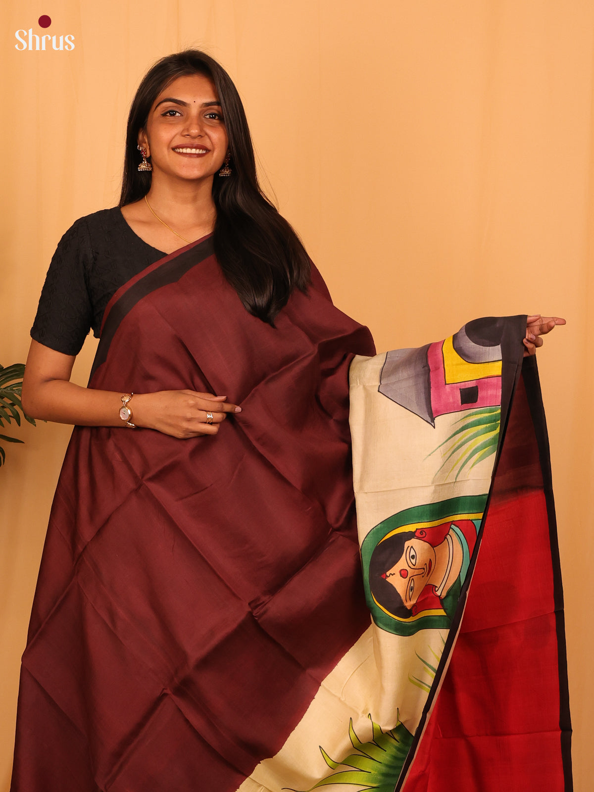 Brown & Red- Murshidabad Silk Saree