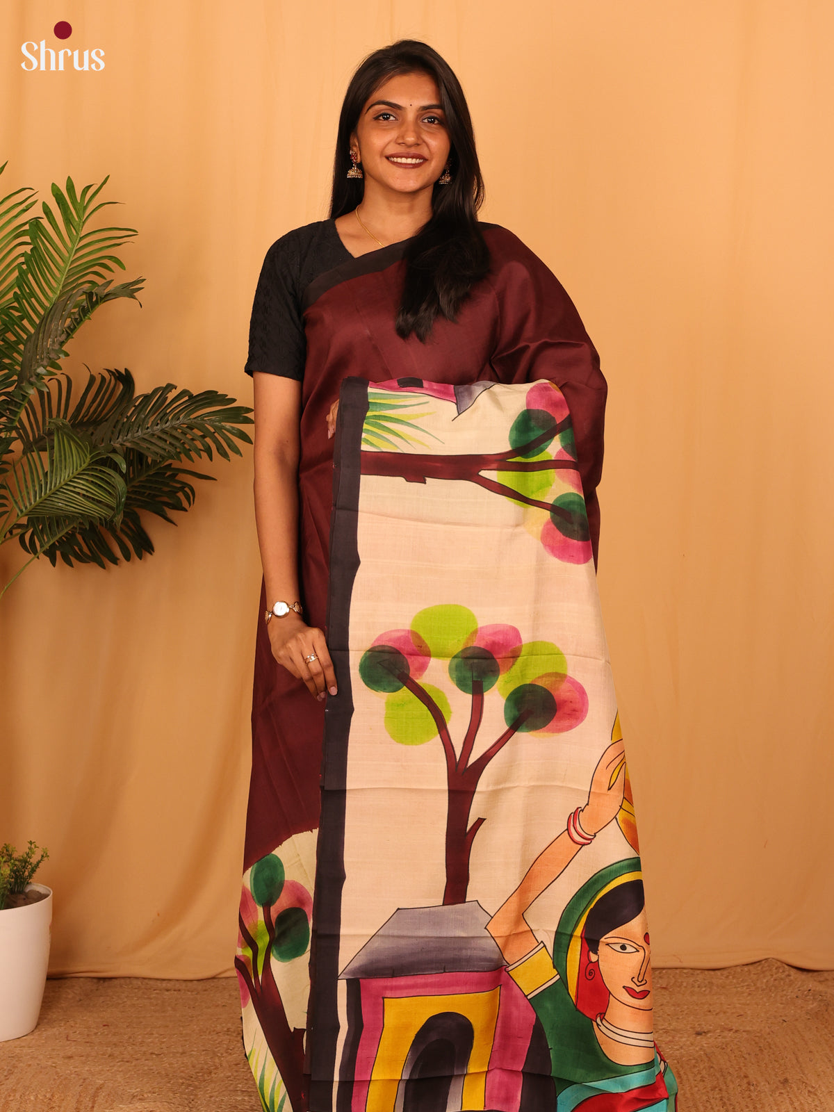 Brown & Red- Murshidabad Silk Saree