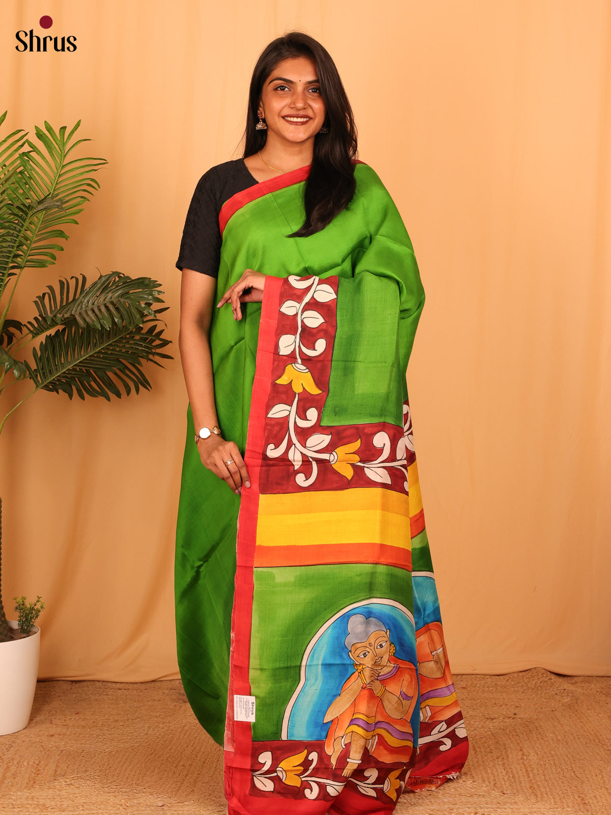 Green & Orange - Murshidabad Silk Saree